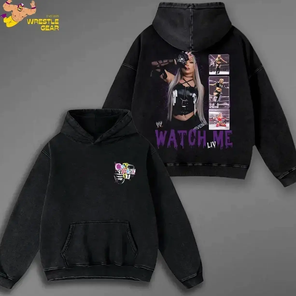 LIV MORGAN Cry About It Washed Hoodie, Oversized Menswear And Women Menswear Tops, Gym Pump Cover, Hip Hop Y2K Graphic Apparel, Gift for Fans TM5 AZB
