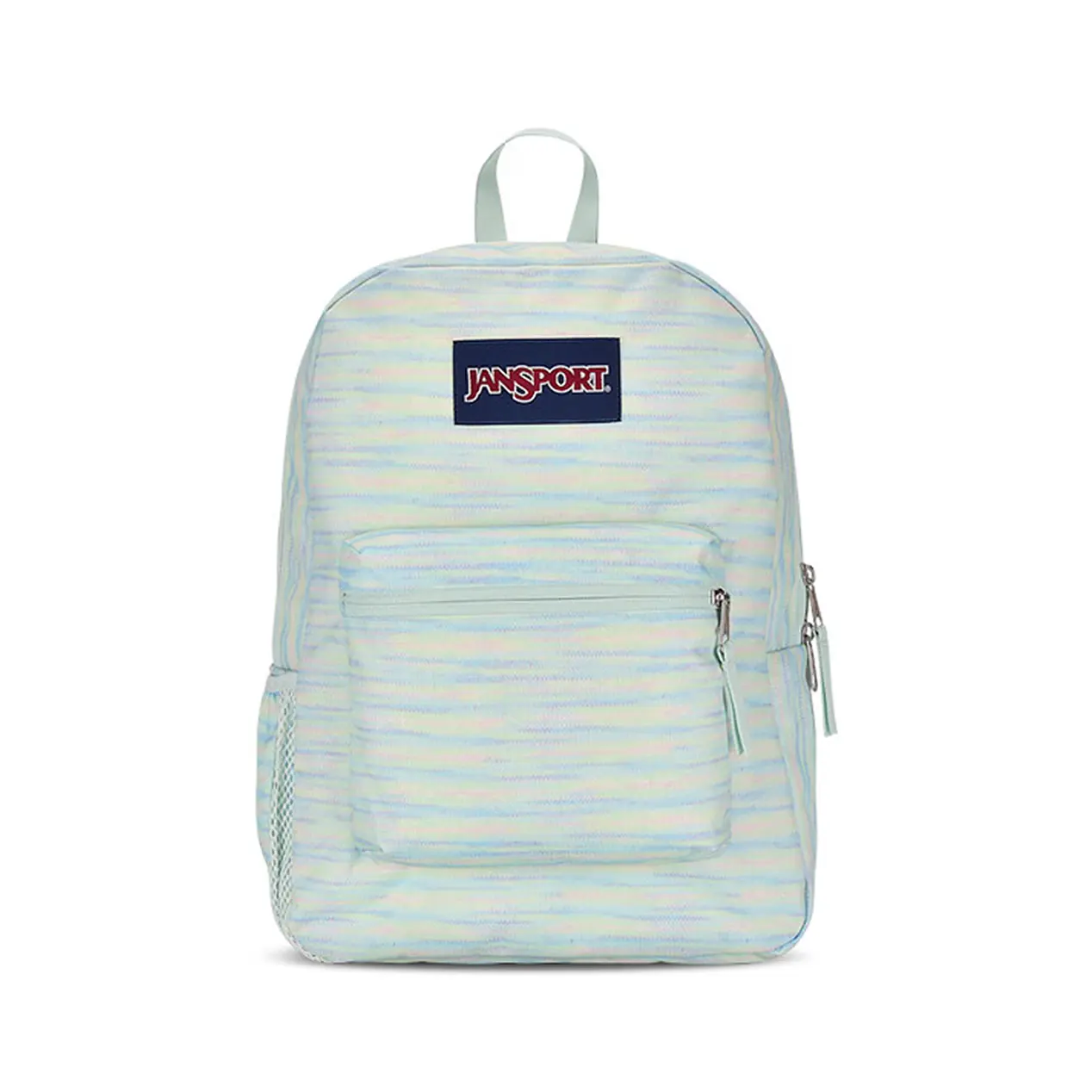 Jansport Backpack - Light Blue Striped Design with Front Pocket and Side Pockets, Ideal for Daily Use