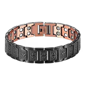 Men's Adjustable Cross Copper Magnetic Bangle - Cuff Bracelet with 48 Neodymium Magnets (3800 Gauss), Magnetic Therapy, Anti-Inflammatory Benefits
