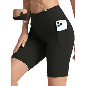 2XXL 16Colors Pockets High Waist Shorts Woman Solid Color Fitness Skinny Stretch Sport Shorts Compression Athletic Pockets Pants