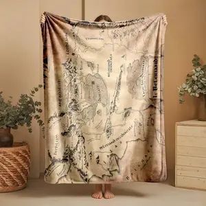 1 piece Map of Beleriand in Middle-earth themed flannel blanket - Microfiber fluffy flannel sofa blanket, suitable for beds and sofas, modern design, all-season multi-purpose use, digitally printed pattern, 100% polyester material, machine