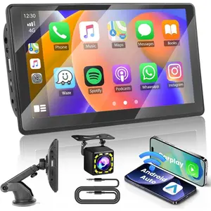 RIMOODY B600 7" IPS Touch Screen Retractable Carplay Android Auto Mount Kit - Win CE OS, Wireless Sync, HD Video, Backup Camera Reverse View, Mirror Link, Bluetooth Handsfree, TF/USB Input, FM Transmitter for Vehicles