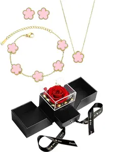 Clover Flower Design Matching Jewelry Set, Fashionable Jewelry Set, Including Earrings, Necklace & Bracelet, Fashion Jewelry Accessories for Women & Girls, Trendy All-match & Exquisite Jewelry for Birthday Gift