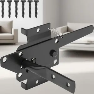 Self-Locking Post Mount Gate Latch for Secure Fencing, Automatic Gravity Lock Hardware for Wooden Gates, Durable Outdoor Pool and Garden Fence Latch, Weather-Resistant Black Finish
