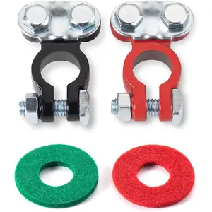 Battery Terminals Color Coded Set Top Post Connectors Clamps with Matching Anti Corrosion Felt Fiber Washers for Car Truck Vehicle Ship Boat Small Yacht RV Camper 1 Pair
