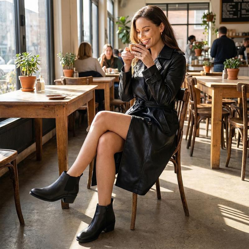 Women's Chef Chelsea Ankle Booties Low Heel Side Zip Walking Footwear Classic Stylish PU Leather Black or Brown for Bedroom Use Fashionable