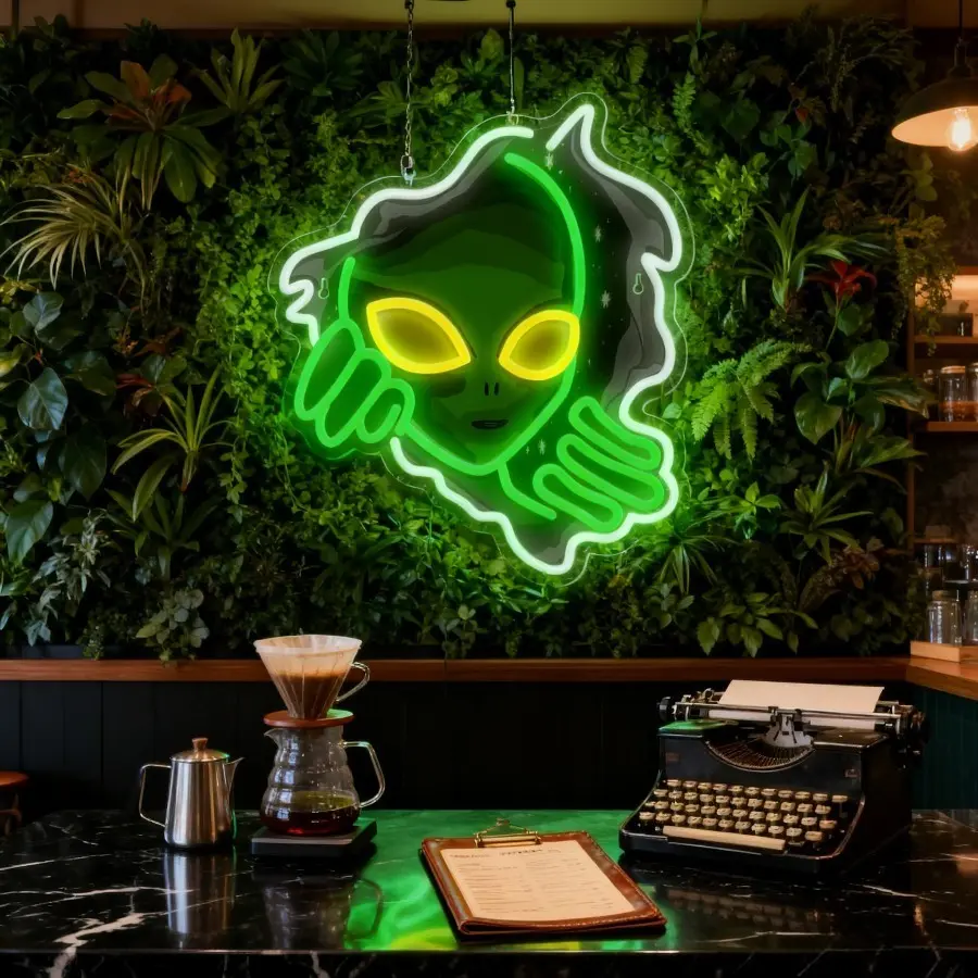 Green Alien Plastic Decorative Neon Light - USB-Powered Dimmable Low Voltage LED Neon Lamp, Mood Lighting for Game Room, Festive Gifts for Teens
