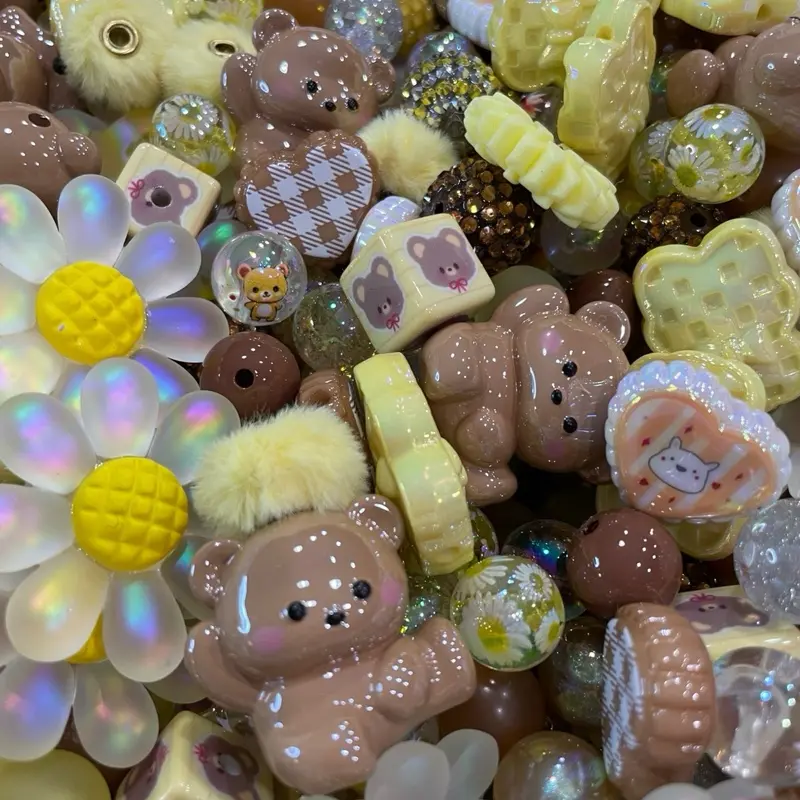 Teddy Bear DIY Bead Mix for Phone & Cup Charms Jewelry Supplies Adorable Bear Designs Colorful Beads Handmade Crafts