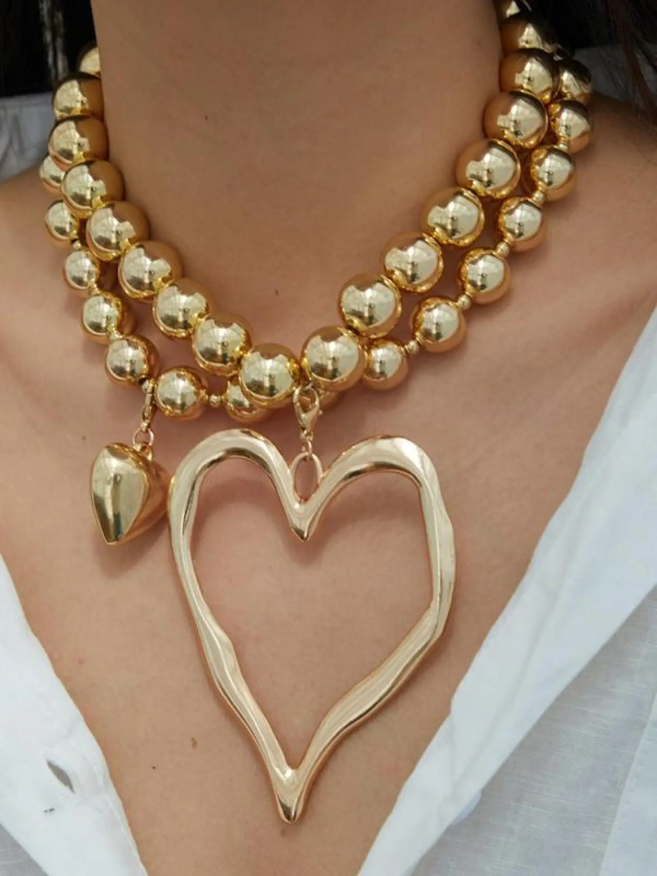 Mother's Day Gift Boho Heart Shaped Beaded Necklace, Chunky Necklace, Alloy Necklace, Gifts for Girlfriend, Fashion Jewelry Accessories for Party, Daily Clothing Decor, Heart Design Necklace, Love Heart Necklace