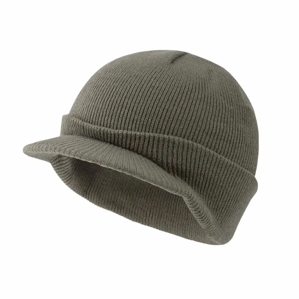 Fashion Thicken Warm Knitted Peaked Cap Earflap Solid Color Short Brim Beanie Cap Therma Soft Add Plush Lined Hat Outdoor