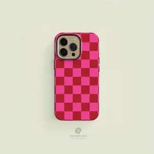 Pink And Red Checkered Durable Case for Iphone| Compatible with iPhone 17 16 15 14 13 Pro Max