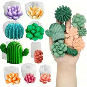 10pcs Handmade Silicone Mold Set for DIY Candle Making, Succulent & Cactus Pot Epoxy Resin Crafts, Round Plant-Theme Molds for Resin Art & Decorations