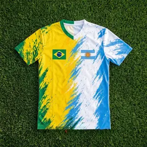 Binationa Dual Flag Soccer Jersey Brazil and Argentina All Over Print, Unisex Football Jersey Short Sleeve New 2026 for WC, Gift Idea