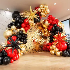 139 PCS Happy New Year Balloon Set Black, Red, Gold Latex Balloons Exploding Star Foil Balloon Decorations Graduation Season Ceremony Decorations Holiday Celebration Decorations Birthday Balloon Decorations Balloon Party Decorations Balloon Garlands