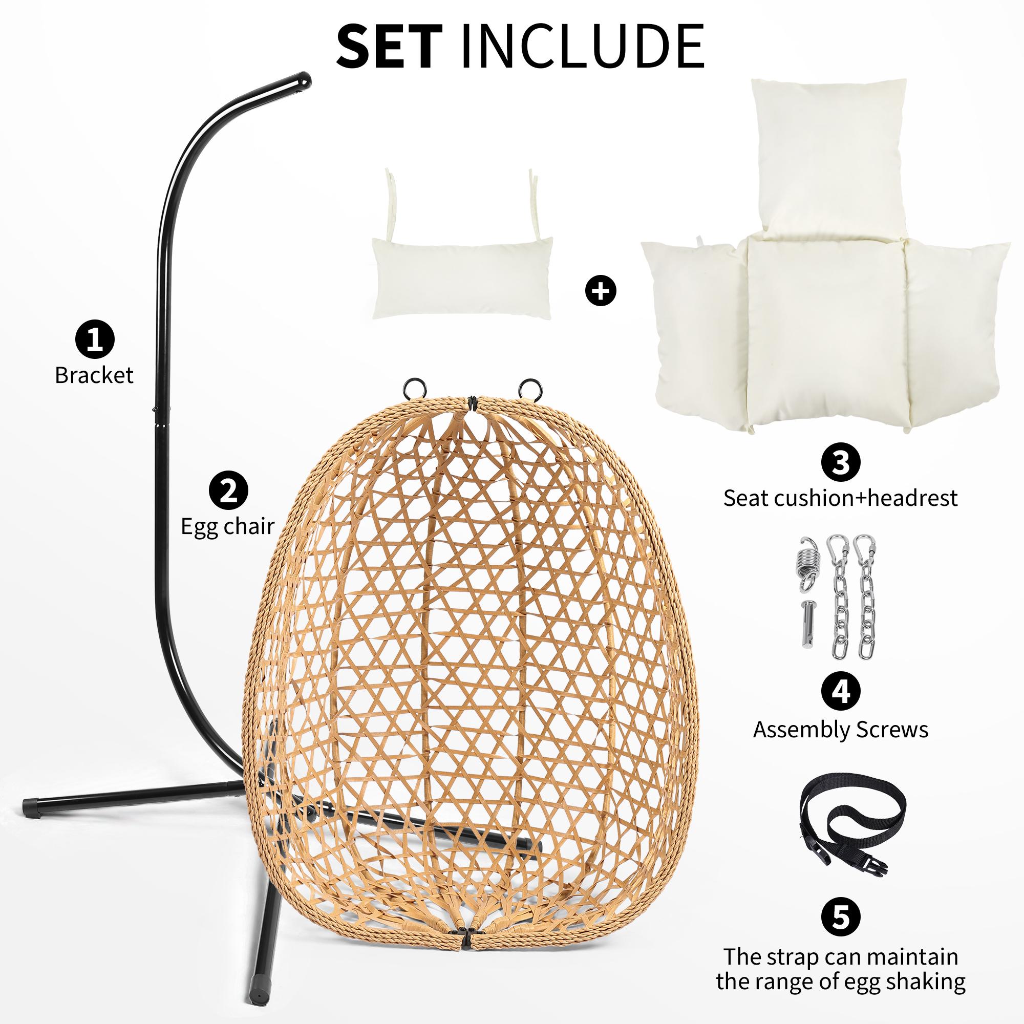 Boho Style Patio Swings with Stand- 350lbs Weight Capacity, Single Hanging Egg Chair with Cushions, Hammock Swing Chair  for Bedroom, Balcony, Garden
