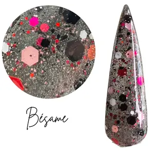 Bésame- dip powder, valentine nails, Vday mani