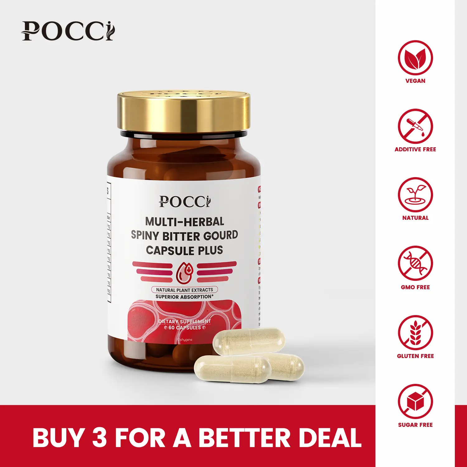Pocci Multi-Herbal Bitter Melon Extract Capsule Plus, Botanical Herbal Supplement, 60 Capsules per Bottle #DealsForYouDays