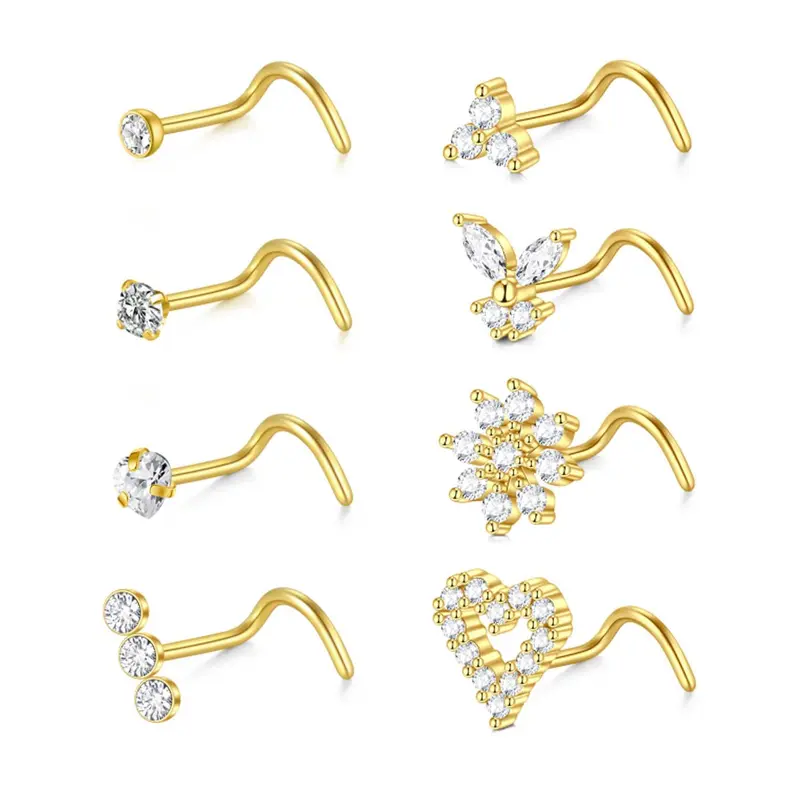 Rhinestone Decorated Nose Studs, Flower & Heart & Hollow Out Design Nose Ring for Women & Men, Nose Piercing Jewelry, Body Jewelry, Fashion Jewelry for Party, Daily Clothing Decor, Trendy All-match & Exquisite Jewelry for Birthday Gift, Body Jewellery