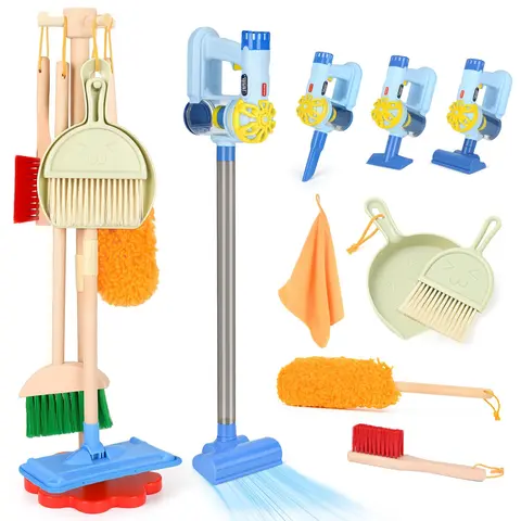 DREAMON Realistic Wooden Toddler Cleaning Toy Set - Housekeeping & Interactive Cleaning Playset with 3-in-1 Vacuum Cleaner, Turns Chores Into Heroic Pretend Play, Educational Cool Gifts for 3-6 Year Olds Toddler Toys