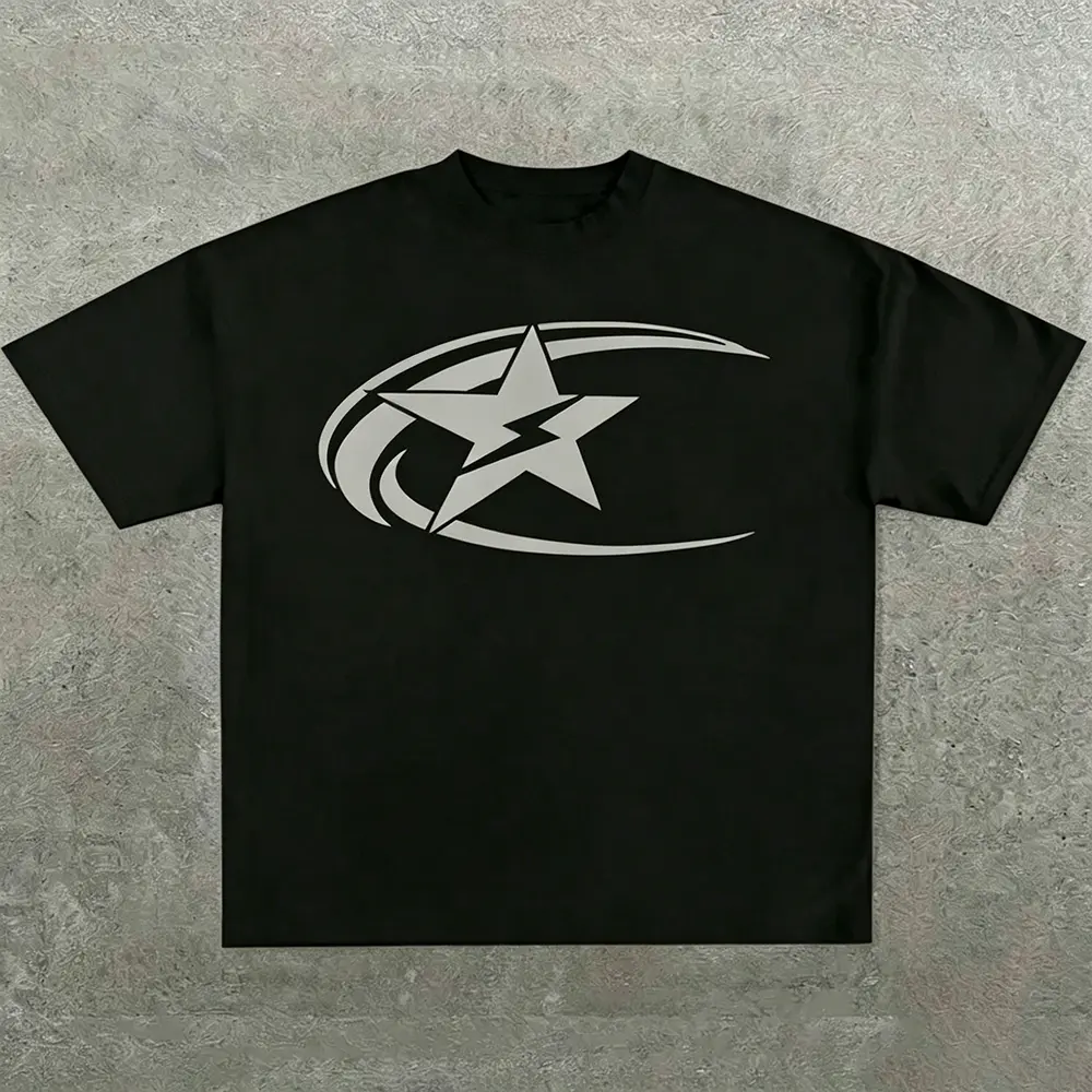 Men's T-shirt，Men's Graphic T-Shirt, Streetwear Tee, Y2K T-Shirt, Casual Cotton Tee，Star Print Shirt, Lightning Star Graphic, Oversized Fit, Y2K Aesthetic T-Shirt，