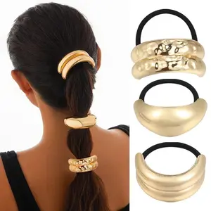 3PCS Punk Metal Irregular Hair Bands Fashion Gold Color Elastic Scrunchies Ponytail New Headwear Women Girls Hair Accessories