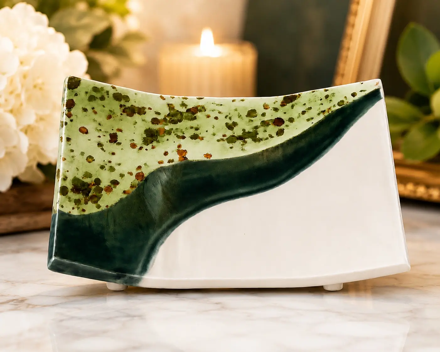 Handcrafted Ceramic Decorative Tray - Signed MH 1990, Modern Art Pottery Catchall Dish, 1-of-a-Kind Collectible Cultural Home Decor