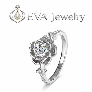 [EVA Jewelry] Rose Flower 925 Sterling Silver Synthetic Moissanite Ring