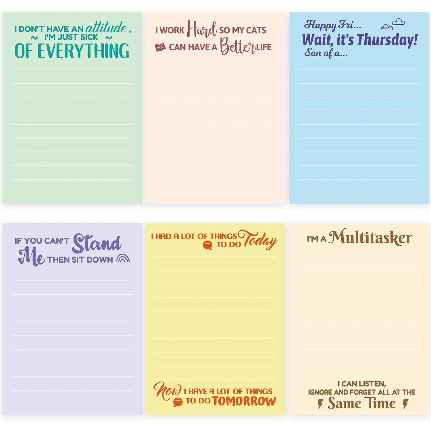 Funny Notepads with Sayings Novelty Note Pad with Sarcastic Quotes Humorous Memo Pads Christmas Gag Gifts for Coworkers Office Supplies 6 Pack