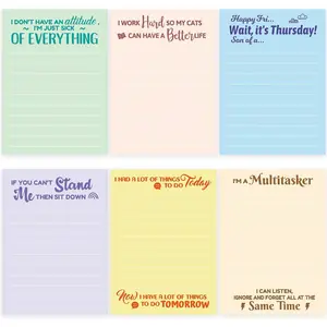 Funny Notepads with Sayings Novelty Note Pad with Sarcastic Quotes Humorous Memo Pads Christmas Gag Gifts for Coworkers Office Supplies 6 Pack