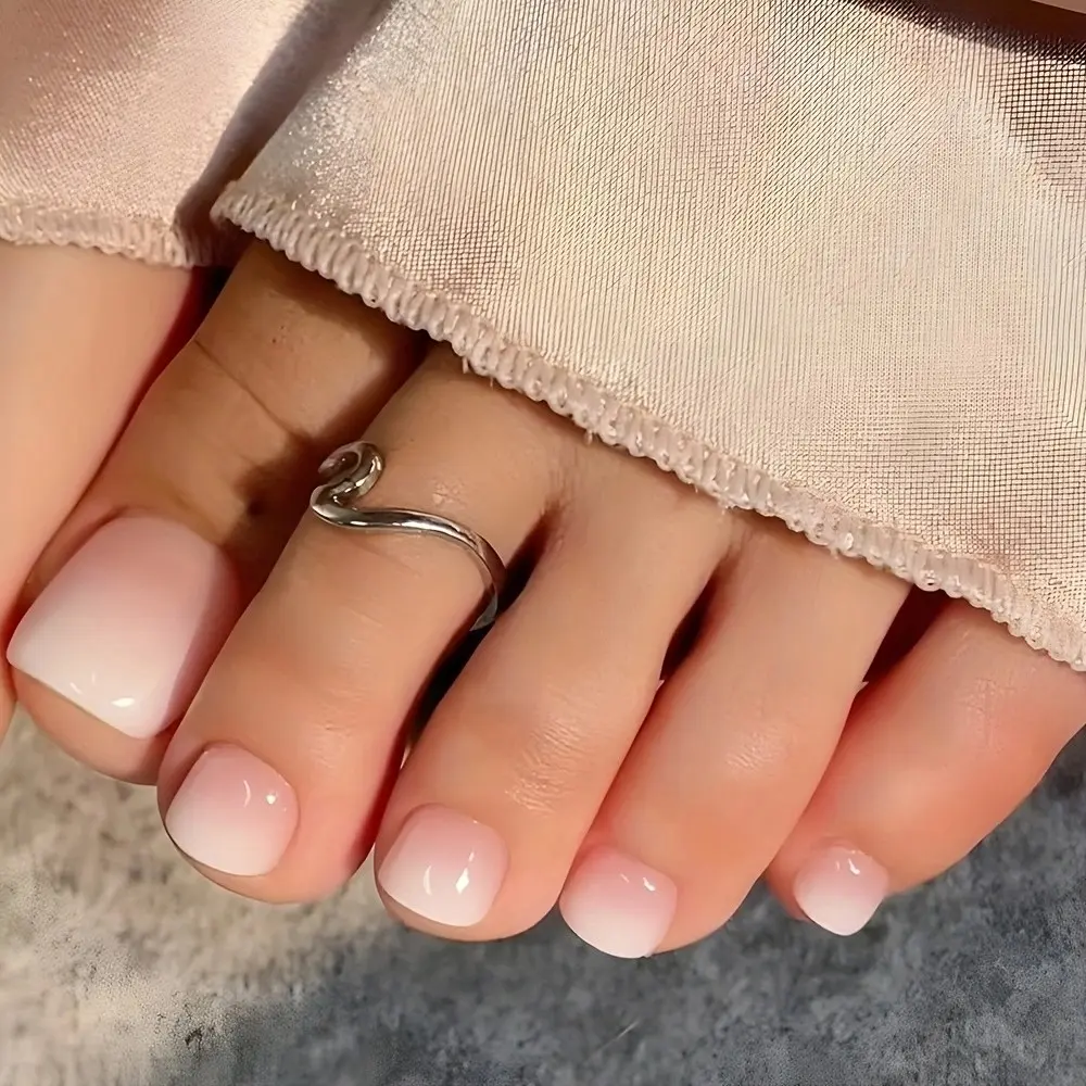24pcs Press-On Nails, Glossy Nude Gradient Short Square False Toenail Tips, Perfect for Beach and Daily Wear, Diy Fake Nails, Fake Toenails