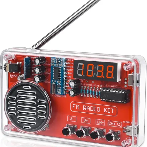 Portable soldering Kit,   Soldering FM Radio Project  87-108MHz with Headphone Jack LED Display Automatic Station Search for High School Education Soldering Practice Creative project kit practice kit Audio