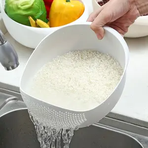 HomeDailyEss Multi-functional rice washing basket - Durable plastic draining basin, suitable for fruits and vegetables, kitchen accessory for washing rice, Food colander kitchenware, kitchen supplies, household use