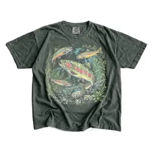 Comfort Colors 90s River Wildlife T-shirt Men And Women's Unisex Vintage Rainbow Trout Tee Fishing Retro Fish Tshirt Nature Top