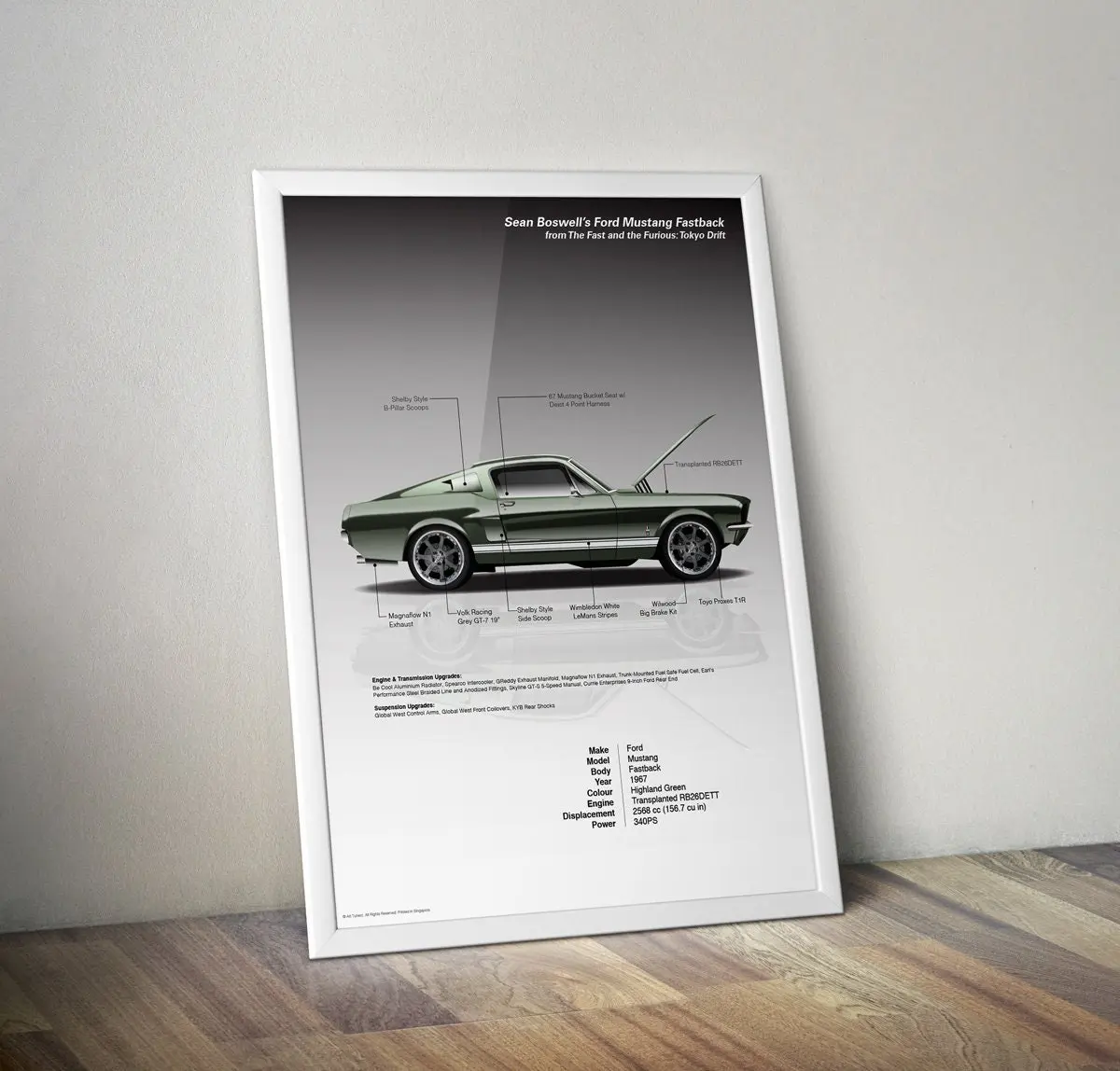 Tokyo Drift Sean Boswell's 67 Drift Mustang Fastback Infographic - Standard Poster on Premium Luster Photo Paper