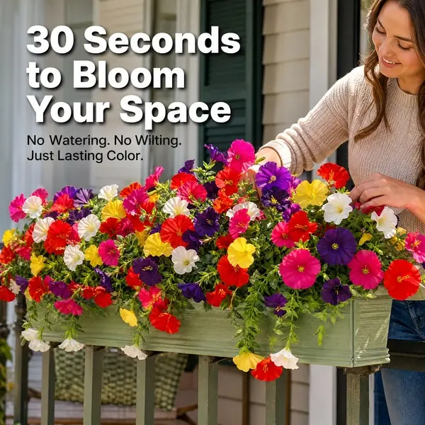 Decorative 30-Piece Artificial Floral & Synthetic Greenery Set - 30-Second Bloom, Long-Lasting Vibrant Faux Flowers, No Watering, Non-Wilting, All-Season, Ideal for Window Planter Boxes, Balcony Decor, 30 Seconds To Bloom