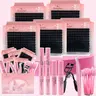 Multi-Size Fluffy Lash Cluster Kit, 5-Pack (120D, 100D, 80D) Dramatic Makeup Cosmetic Set with Bond, Seal, Remover, 30 Spoolie Brushes, 1 Eyelash Curler, 1 Precision Tweezers, Waterproof Bond and Seal False Eyelashes & Adhesives for Daily Wear
