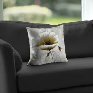 360 Stand 14x14 in. Standard Size Poly Twill Weave Throw Pillow, Modern Beige Floral Print Home Decor Accent Pillow