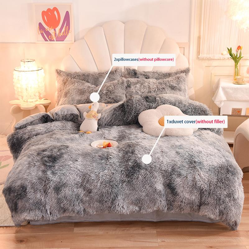 Solid Color Fuzzy Duvet Cover Set, 3 Counts/set Including 1 Duvet Cover & 2 PillowcasesSoft Comfortable  for HomeBedroombed comforter set leopard cozy bedroom soft puffy