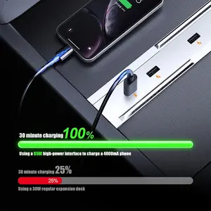 Tesla Model Y (2025 Juniper) & Model 3 (2024 Highland) Central Control USB Hub |   65W PD Fast Charging & Retractable Cables |   OEM Fit Expansion Dock