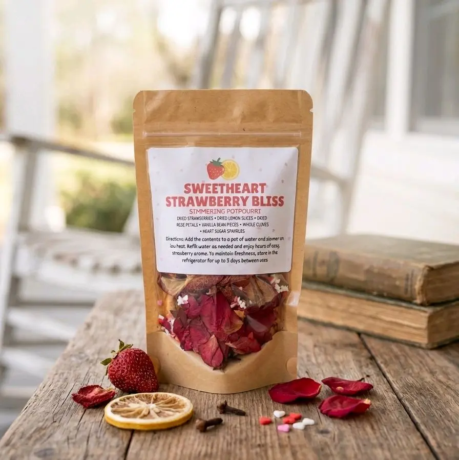 Sweetheart Strawberry Bliss Scented Simmering Potpourri - All Natural Home Fragrance Freshener with Aroma, Berry, Vanilla, Lemon, Floral, Bean Notes, Whole Cloves, Dried Fruit, Gift-Ready Packaging for Birthday, Teacher Gifts, Dye Free