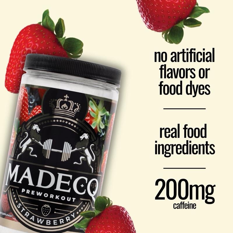 MADECQ Most Healthy Pre-Workout - 8 Natural Ingredients - 30 Servings - Strawberry Flavor - FDA Regulated - No Artificial Sweeteners or Colors - Fitness Supplement