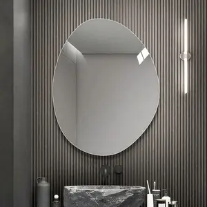 Modern Frameless Bathroom Mirror 40x32 Inch Asymmetrical Vanity Mirror with Shatterproof Safety Design for Contemporary Home Bathrooms HD Copper-Free Silver Glass