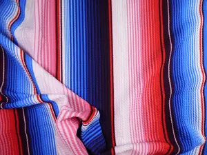 Bullet Printed Liverpool Textured Fabric Stretch Serape Stripe Red Blue V26