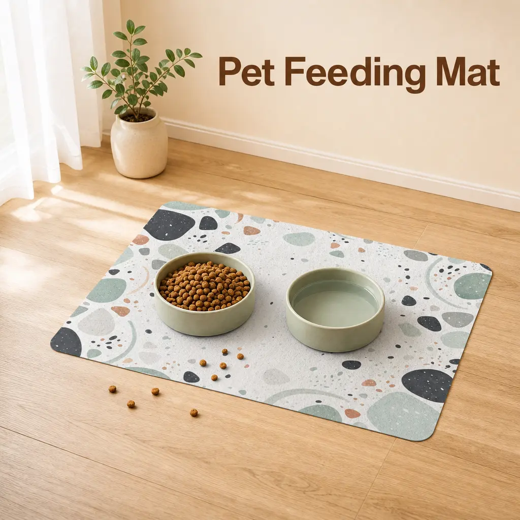 Dog & Cat Feeding Mat, 60x50cm Waterproof Oil-Proof Stain-Resistant Mat with Non-Slip Rubber Base, Ideal for Pet Feeding Areas & Home Decor