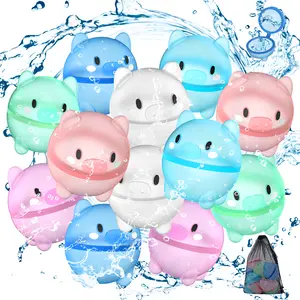 Outdoorfun Cute Piggy Design Colorful Summervibes Water Balloons , Available In 8/12/16pcs，Reusable & Highly Fun Gifts, Ideal For Birthdays, Inflatable Swimming Pools ,Weddings, Holidays, Pool Parties, Graduation Ceremonies And Various Events. Balls