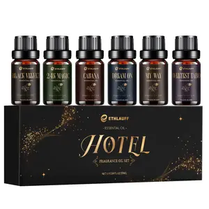 Ethlauff Scented Essential Oil Collection - 6×0.34 Fl.oz - Hotel / Winter / Relax / Clean / Men / Sleep / Christmas - Premium Oils for Diffuser Soap Candle Making Fireplace Humidifier Gift Aromatherapy, Perfume Oil Set, Healthcare Solution, Fragrance Gift