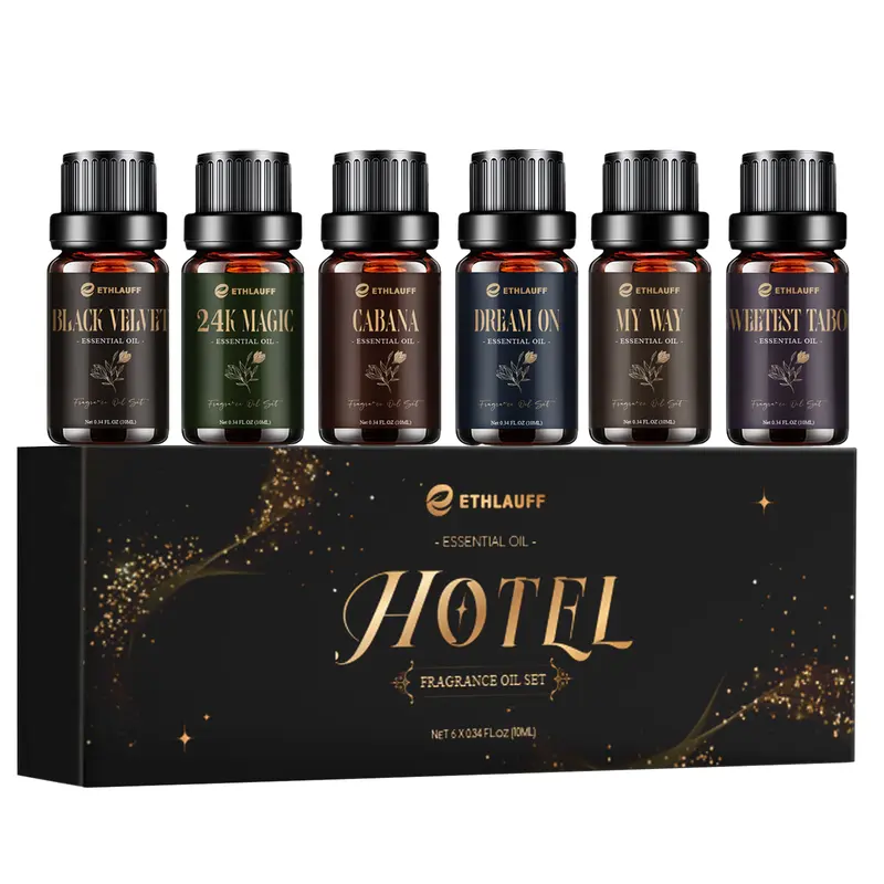 Ethlauff Premium Essential Oil Set - 6x0.34 Fl.oz Fragrance Oil Diffuser Blend for Men - Relax,Sleep Aid - Home Perfume,Diffuser/Soap,Candle Crafting - Auspicious Elegant Gift-Ready Boxed Aromatherapy Kit