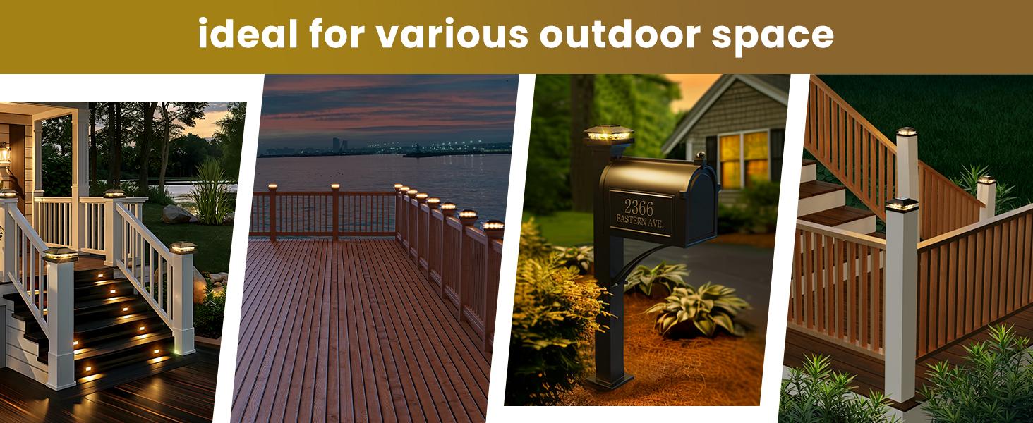 Solar Post Cap Lights Outdoor 16-Pack, Black Waterproof Solar Powered Deck Fence Lights Fit 4x4 Wood/Vinyl Posts, Bright Warm White for Patio, Porch