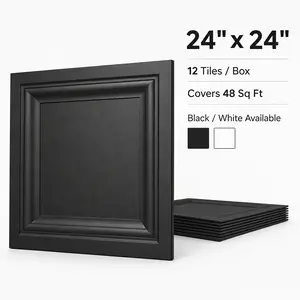 PVC Ceiling Tiles 24"x24", 12-Pack 3D Decorative Ceiling Panels, Waterproof Lightweight PVC Tiles for Drop Ceiling Grid Or Glue-Up, Covers 48 Sq Ft, Black/White