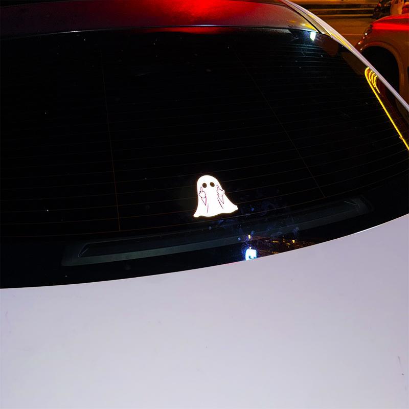 Halloween Glow-in-the-Dark Ghost Decal - PVC Sticker Middle Finger Design Reflective Car & Motorcycle Decor for Windows & Paint 2/4 pcs